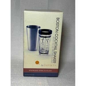 Outset Boston Cocktail Shaker Stainless Steel & Glass 16 oz‎ Recipe New
